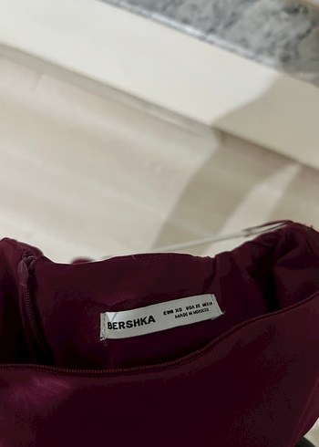 Bershka Bordo Drapeli Straplez Midi Elbise