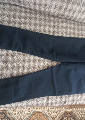 Kadın Lacivert Kot Pantolon, Kemerli, Midi Boy