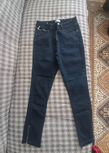 29 Beden Kadın Lacivert Kot Pantolon, Kemerli, Midi Boy