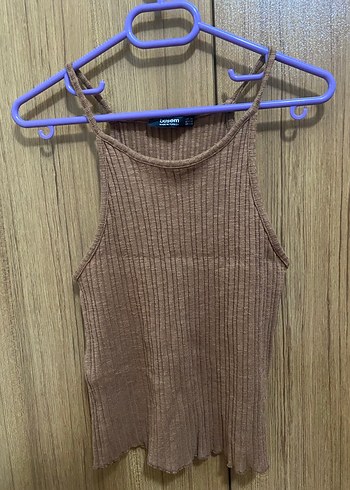 Kahverengi Yüksek Yakalı Örgü Crop Üst