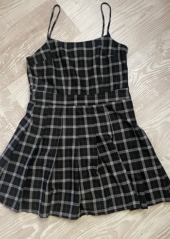 Siyah Ekose Askılı Midi Elbise H&M