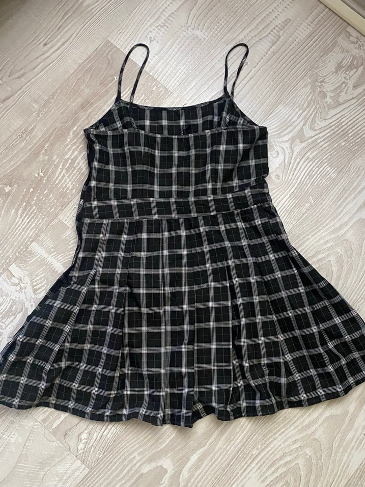 Siyah Ekose Askılı Midi Elbise H&M - Görsel 2