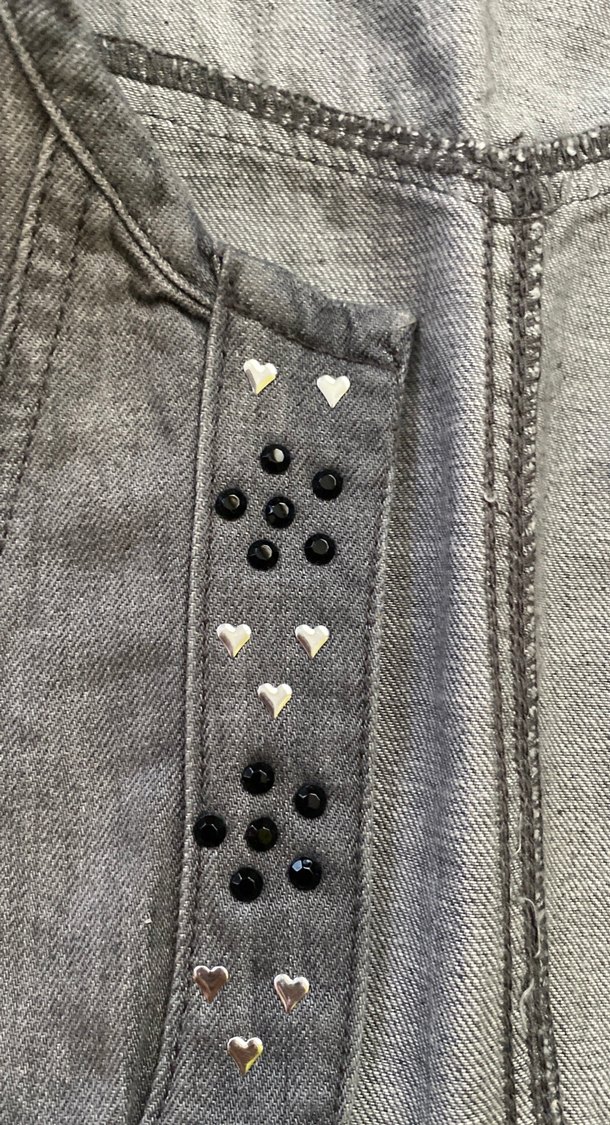 Nakışlı Gri Kız Denim ceket y2k - Görsel 3