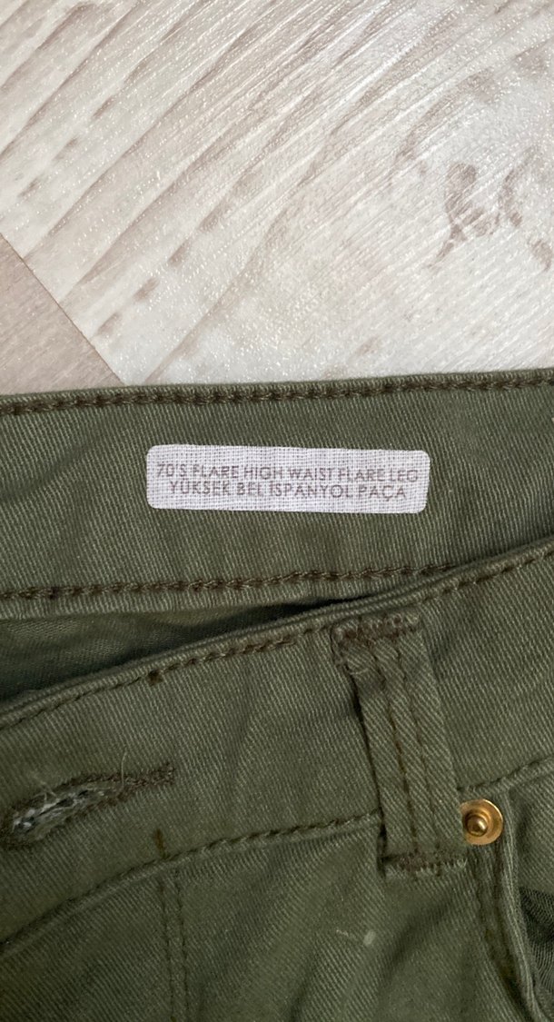 Kadın Haki y2k 70s İspanyol paça pantolon - Görsel 2