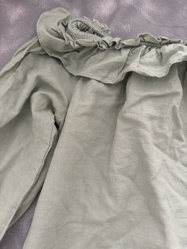 Fırfırlı Yeşil Keten Kadın Bluz - Görsel 2