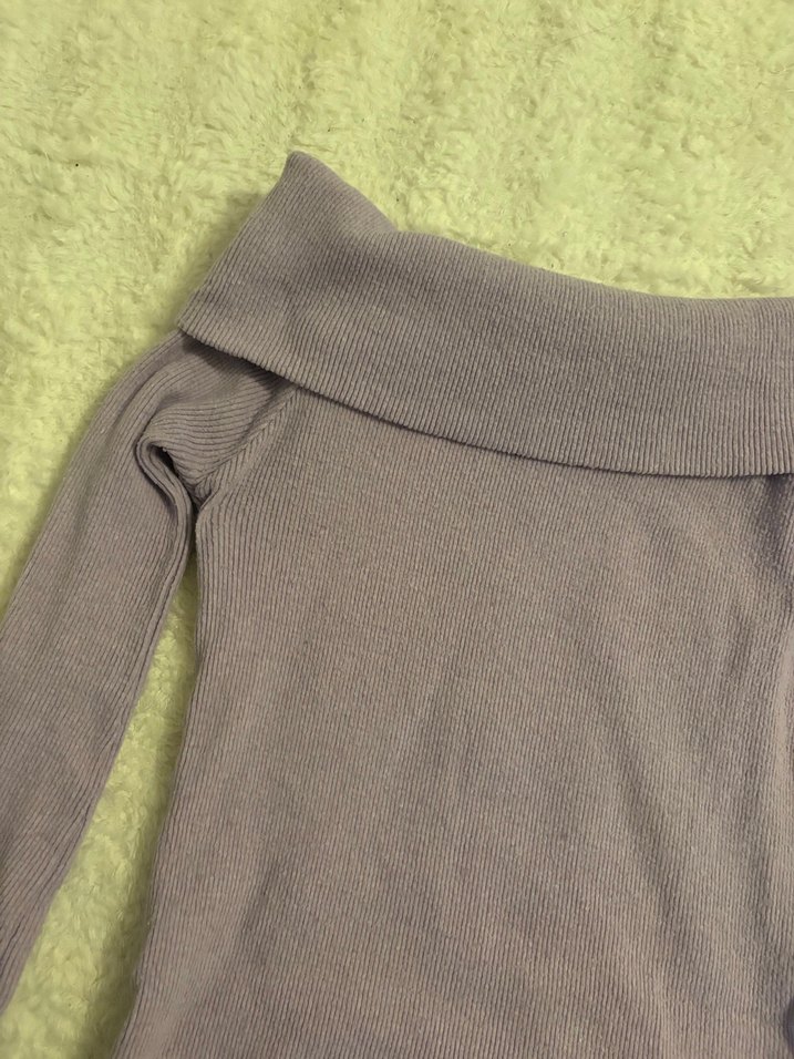 Lila Triko Uzun Kollu Kayık Yaka Kazak - Görsel 2