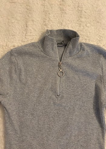 Gri Fermuarlı Kadın Triko - Görsel 2