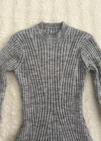 Gri Örgü Kadın Midi Triko Elbise - Görsel 2