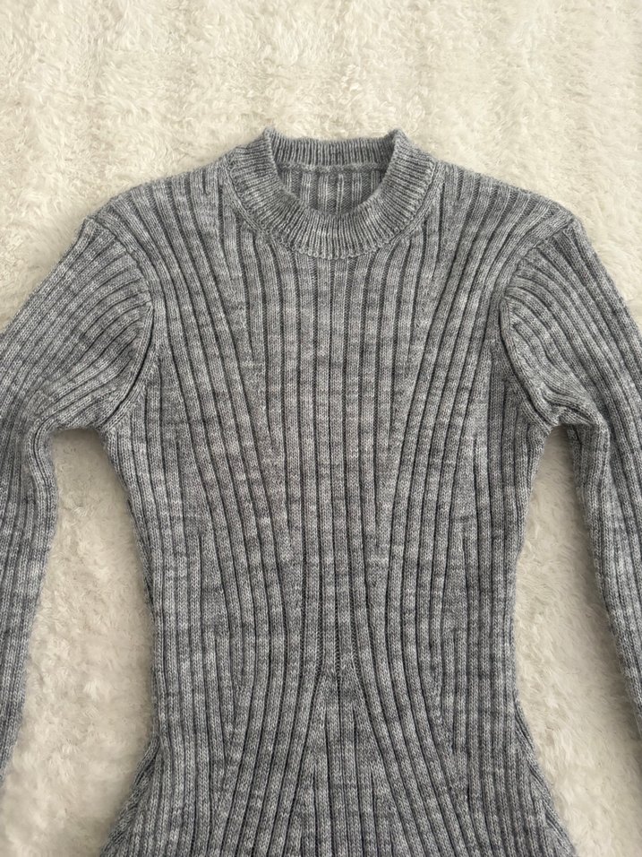 Gri Örgü Kadın Midi Triko Elbise - Görsel 2