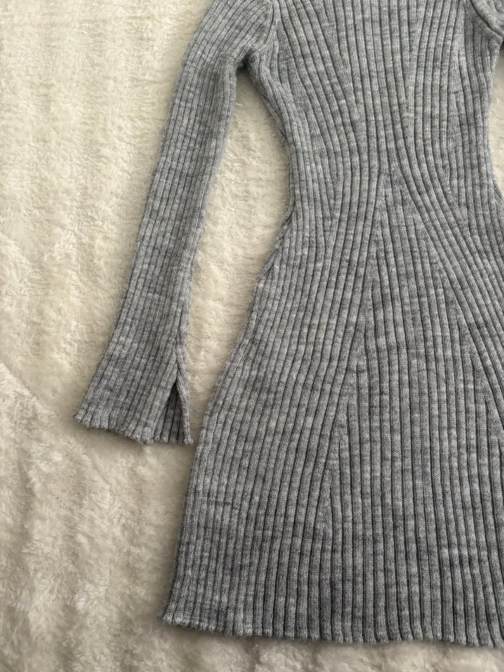 Gri Örgü Kadın Midi Triko Elbise - Görsel 3