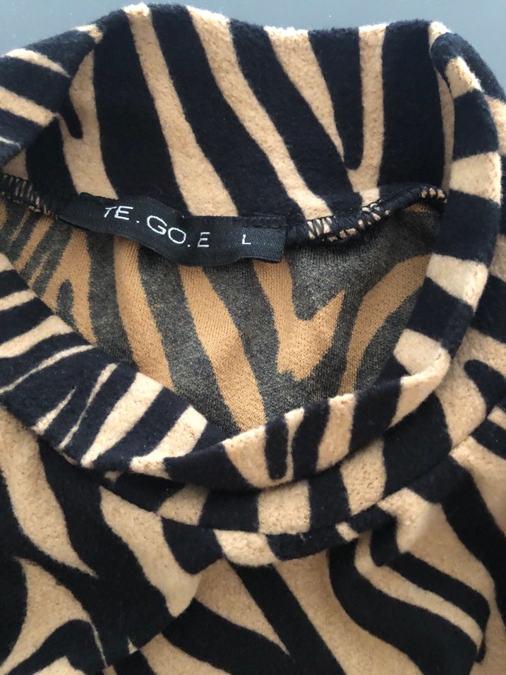 Kahverengi Zebra Desenli Kadın Triko Elbise - Görsel 3