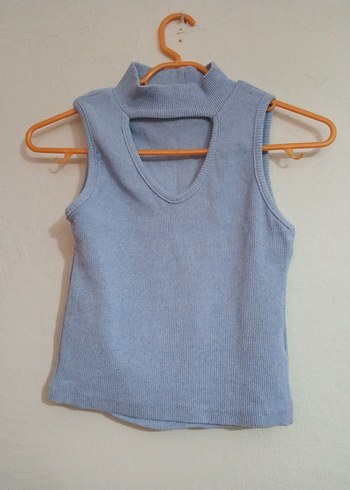 Mavi Triko Kolsuz Yüksek Yakalı - Görsel 3