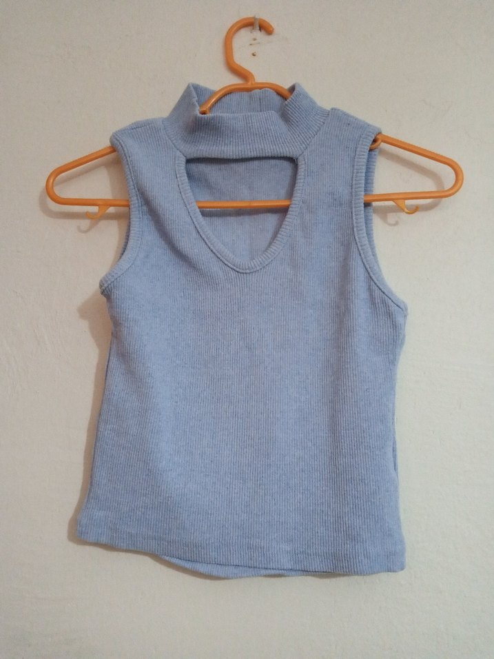 Mavi Triko Kolsuz Yüksek Yakalı - Görsel 3