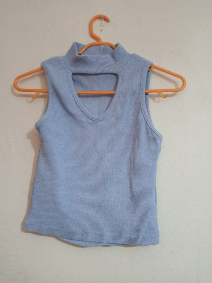 Mavi Triko Kolsuz Yüksek Yakalı - Görsel 2