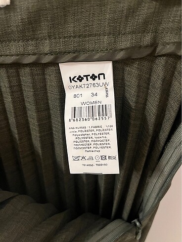 34 Beden haki Renk Koton pileli midi etek