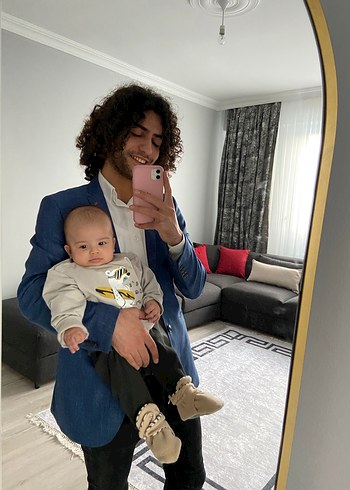 1 Yaş Beden Gri Baskılı Erkek Bebek Takımı
