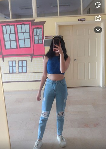 Yırtık Mom Jean Kadın Kot Pantolon - Görsel 4