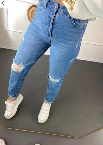 Yırtık Mom Jean Kadın Kot Pantolon - Görsel 2