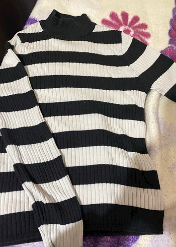 Çizgili Balıkçı Yaka Kadın Kazak - Görsel 4