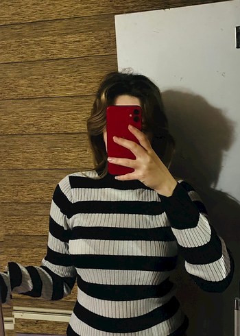 Çizgili Balıkçı Yaka Kadın Kazak - Görsel 2