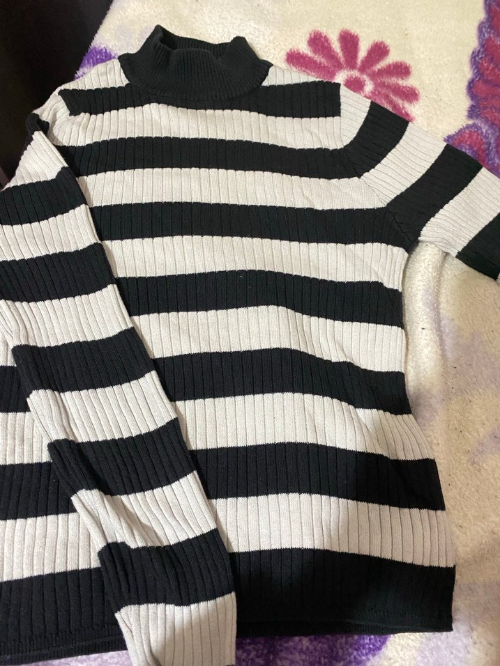 Çizgili Balıkçı Yaka Kadın Kazak - Görsel 4