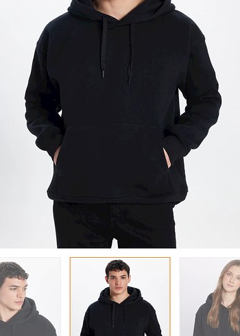 Unisex  Siyah Kapüşonlu Sweatshirt - Görsel 2