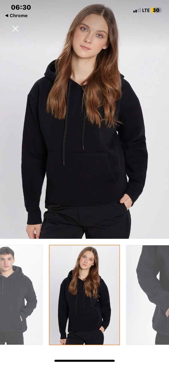 Unisex  Siyah Kapüşonlu Sweatshirt - Görsel 3