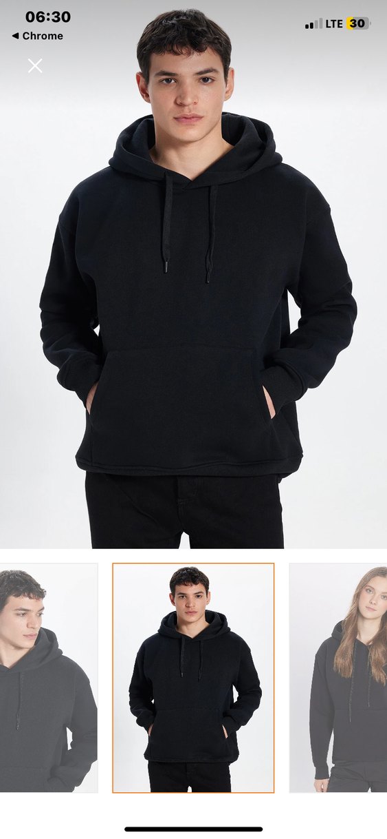 Unisex  Siyah Kapüşonlu Sweatshirt - Görsel 2