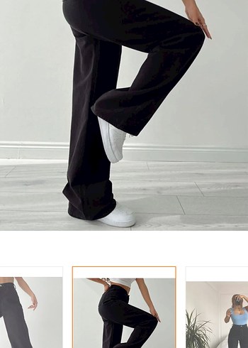 Siyah Kadın geniş paça kot pantolon - Görsel 4