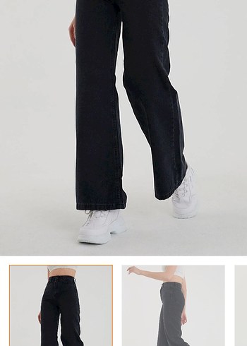 Siyah Kadın geniş paça kot pantolon - Görsel 3