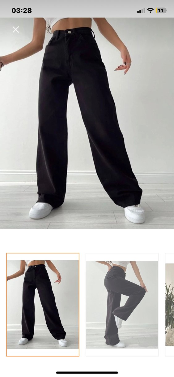 Siyah Kadın geniş paça kot pantolon - Görsel 2