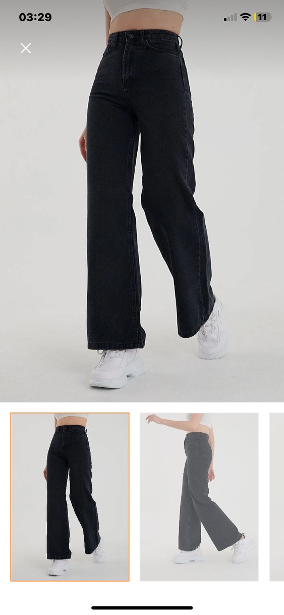 Siyah Kadın geniş paça kot pantolon - Görsel 3