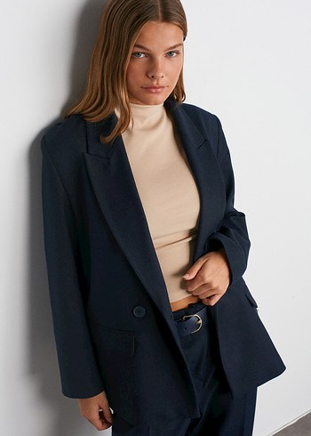 Lacivert Mini Denim Blazer - Görsel 2