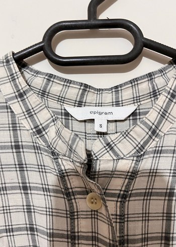 Gri Kareli Düğmeli Kadın Keten Gömlek - Görsel 2