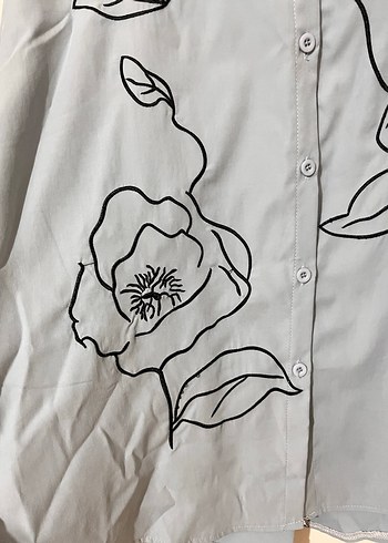 Açık mavi Çiçek Baskılı Uzun Kollu Gömlek - Görsel 3