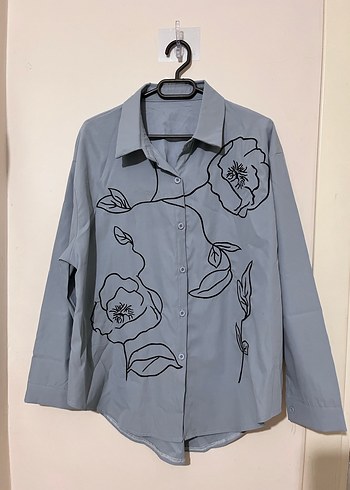 Açık mavi Çiçek Baskılı Uzun Kollu Gömlek - Görsel 2