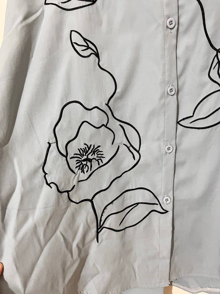 Açık mavi Çiçek Baskılı Uzun Kollu Gömlek - Görsel 3