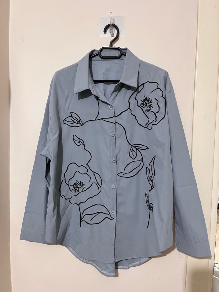 Açık mavi Çiçek Baskılı Uzun Kollu Gömlek - Görsel 2