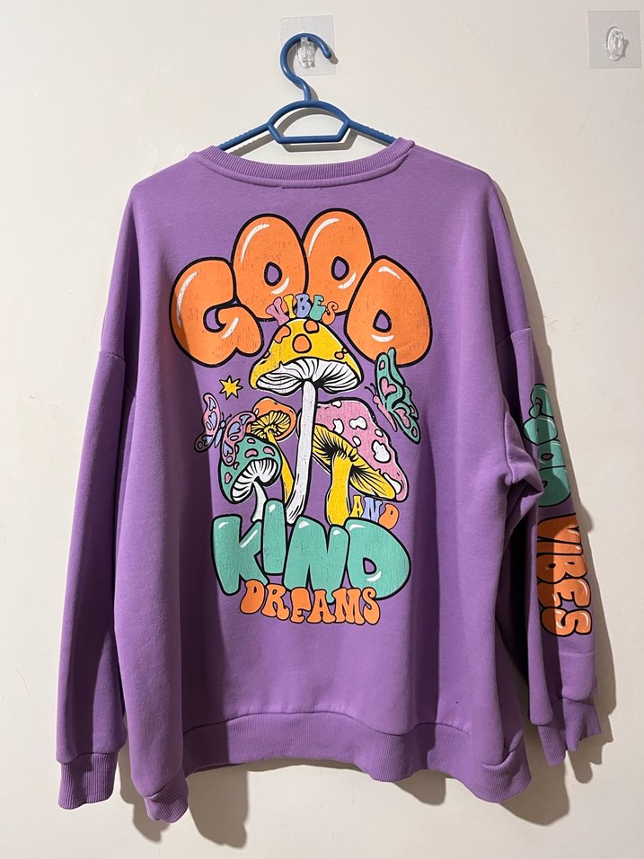 Mor Baskılı Kadın Sweatshirt - Görsel 3