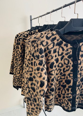 Diğer Kahverengi Leopar Desenli Kadın Hırka