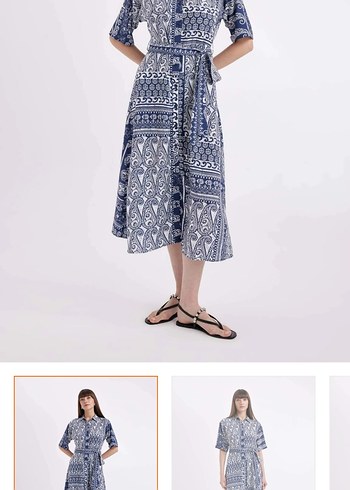 Uzun Lacivert Batik Desenli Bohem Elbise
