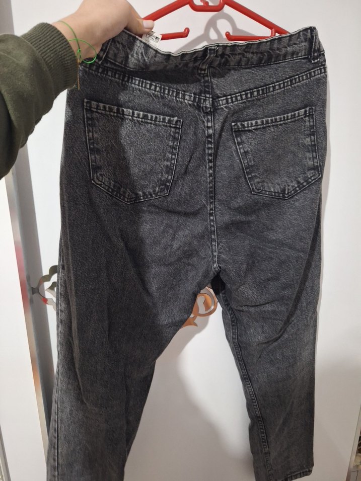 Gri Bol Kesim Kadın Kot Pantolon - Görsel 2