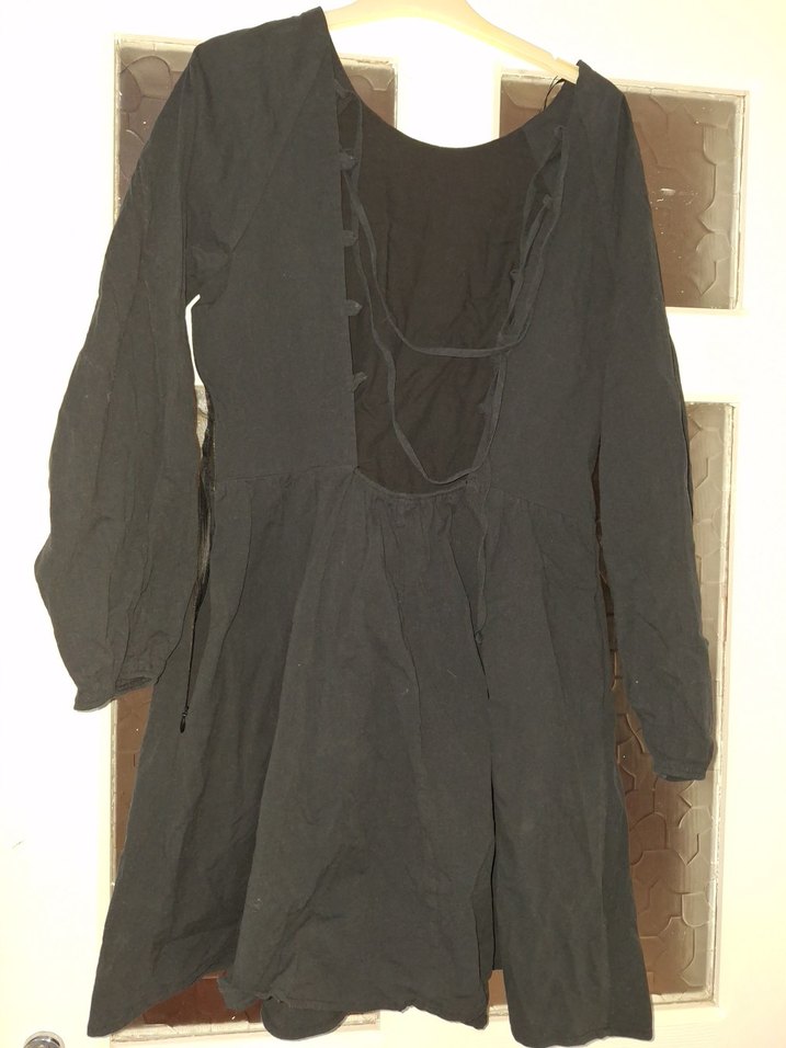 Siyah Uzun Kollu Pamuklu Uzun Elbise - Görsel 2