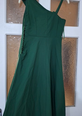 Uzun Yeşil Drapeli Straplez Abiye Elbise - Görsel 2