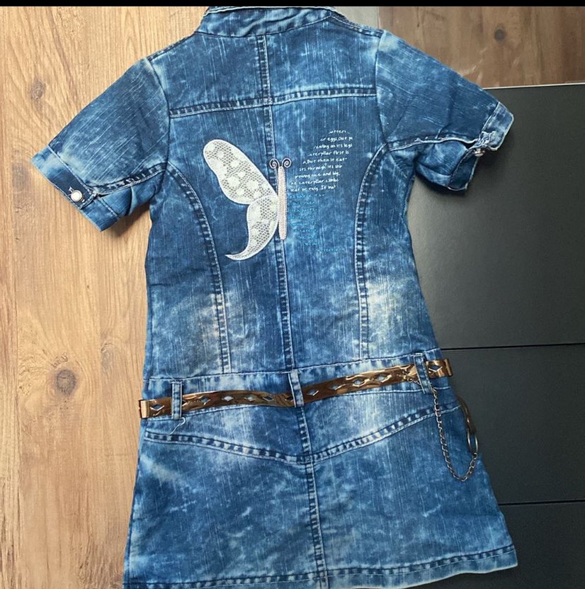 Kemerli Mavi Batik Denim Kız çocuk kot elbise - Görsel 2