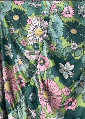 Yeşil Çiçek Desenli Bohem tunik elbise - Görsel 2