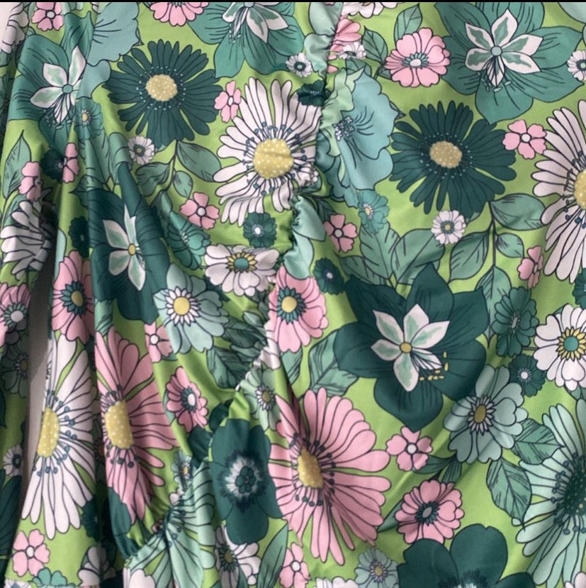 Yeşil Çiçek Desenli Bohem tunik elbise - Görsel 2