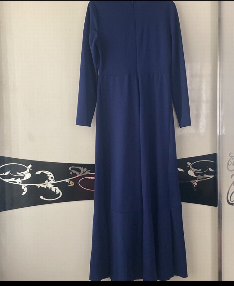 Mavi Drapeli Uzun Kollu Kadın Elbise - Görsel 2