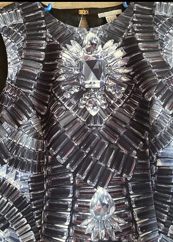 Gri V Yakalı Bohem Midi Kalem Elbise - Görsel 2