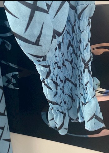 Mavi Bohem Uzun Kollu Uzun Elbise şifon - Görsel 5